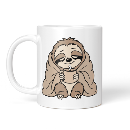 CupHaven® Faultier Tasse - Cozy Faultier mit Kaffee - Geschenk für Faultier-Liebhaber