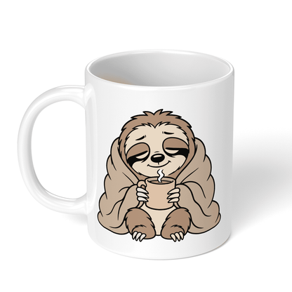 CupHaven® Faultier Tasse - Cozy Faultier mit Kaffee - Geschenk für Faultier-Liebhaber
