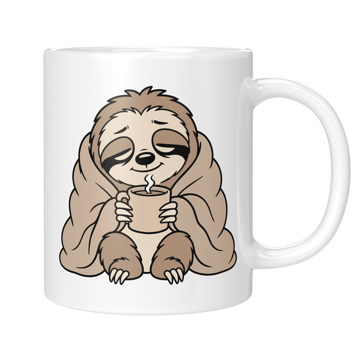 CupHaven® Faultier Tasse - Cozy Faultier mit Kaffee - Geschenk für Faultier-Liebhaber