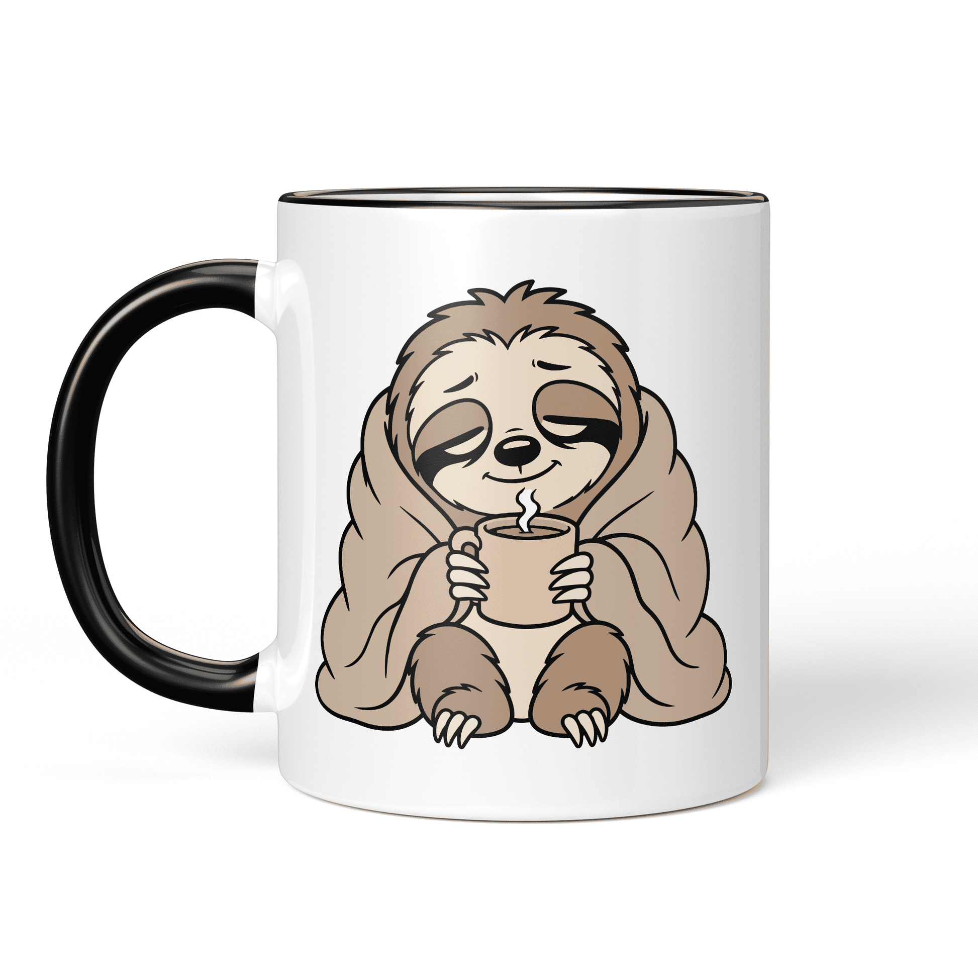 CupHaven® Faultier Tasse - Cozy Faultier mit Kaffee - Geschenk für Faultier-Liebhaber