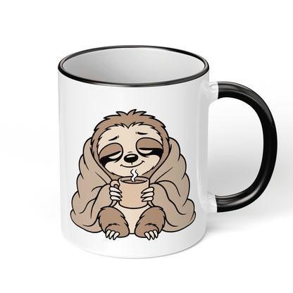CupHaven® Faultier Tasse - Cozy Faultier mit Kaffee - Geschenk für Faultier-Liebhaber
