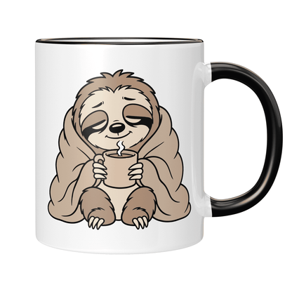 CupHaven® Faultier Tasse - Cozy Faultier mit Kaffee - Geschenk für Faultier-Liebhaber