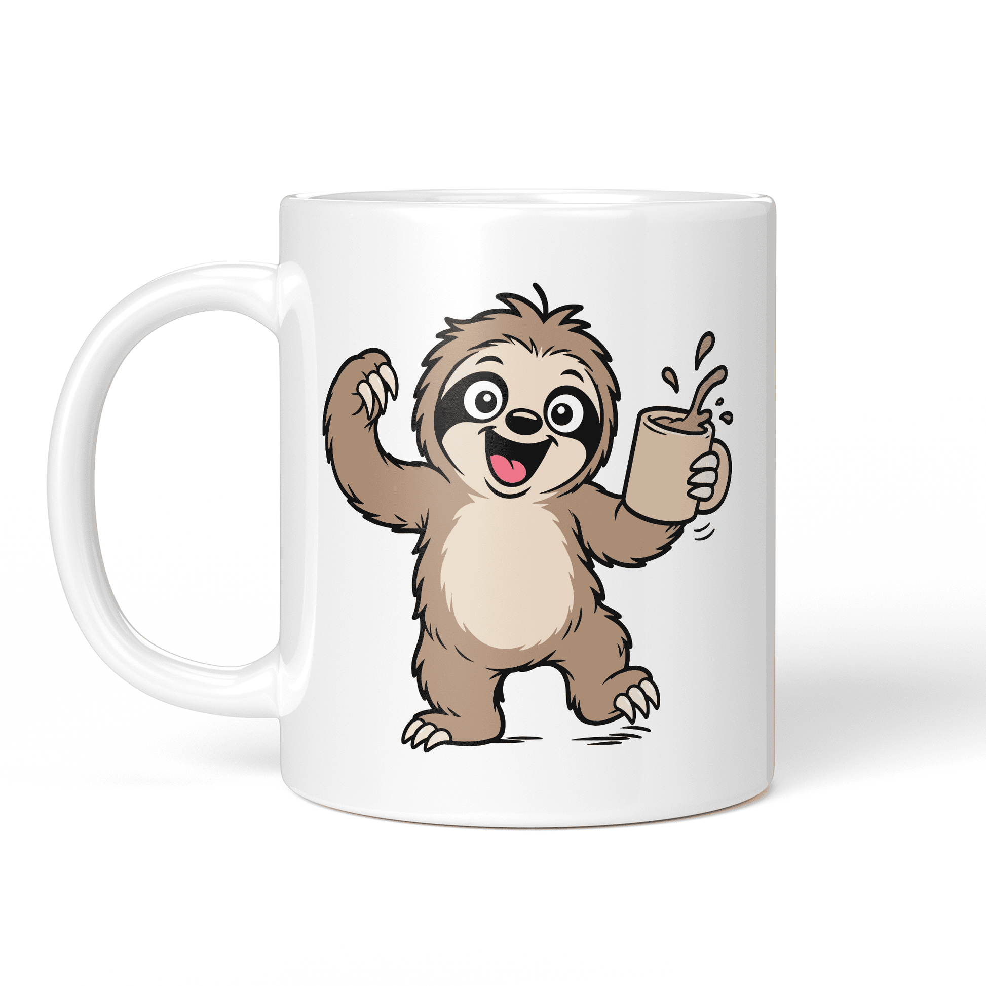 CupHaven® Faultier Tasse - Glückliches Faultier mit Kaffee - Geschenk für Faultier-Liebhaber