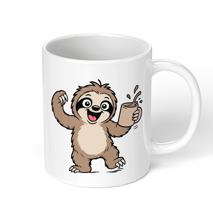CupHaven® Faultier Tasse - Glückliches Faultier mit Kaffee - Geschenk für Faultier-Liebhaber