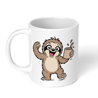 CupHaven® Faultier Tasse - Glückliches Faultier mit Kaffee - Geschenk für Faultier-Liebhaber