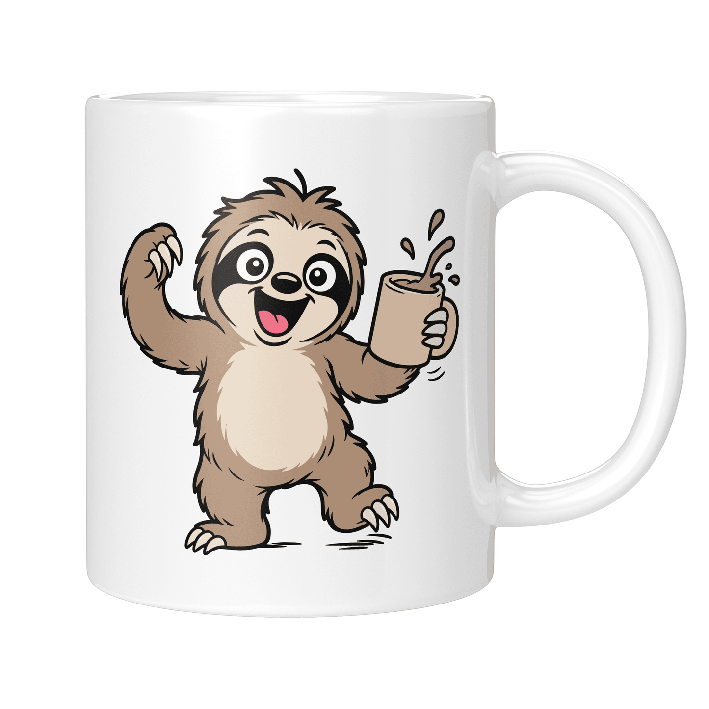 CupHaven® Faultier Tasse - Glückliches Faultier mit Kaffee - Geschenk für Faultier-Liebhaber