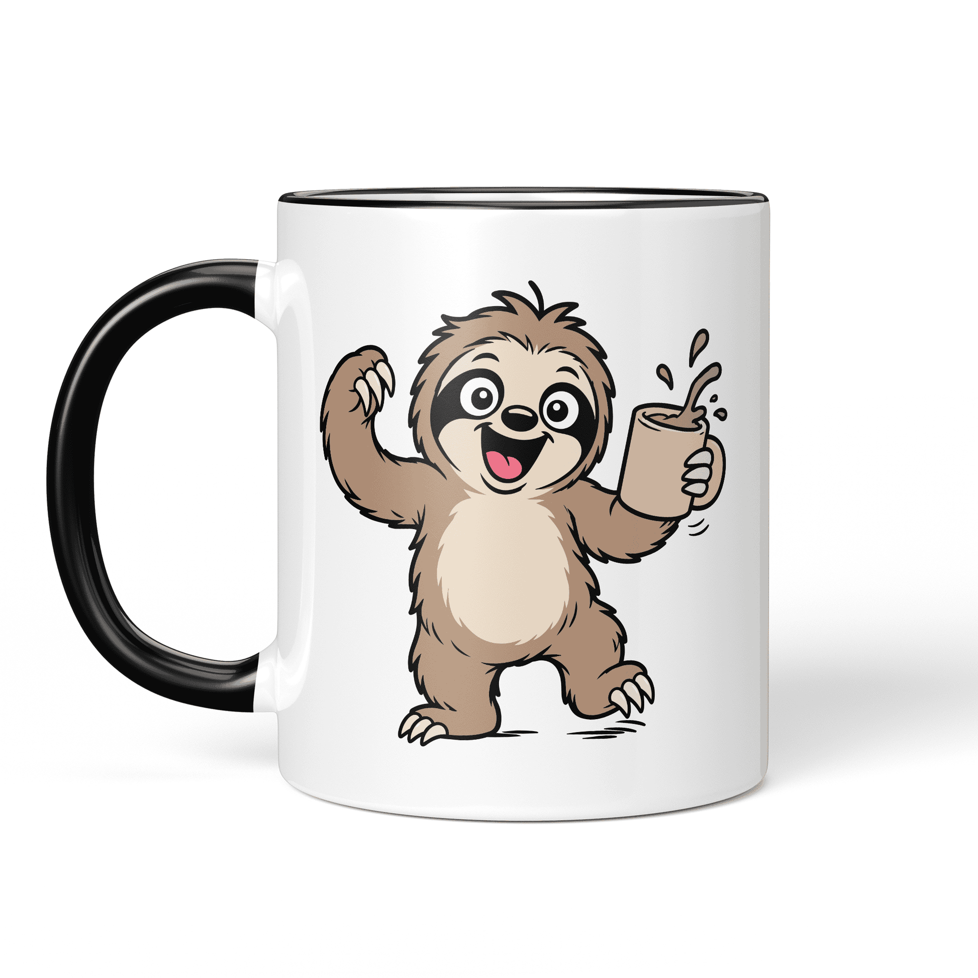 CupHaven® Faultier Tasse - Glückliches Faultier mit Kaffee - Geschenk für Faultier-Liebhaber