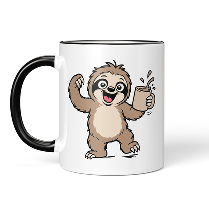 CupHaven® Faultier Tasse - Glückliches Faultier mit Kaffee - Geschenk für Faultier-Liebhaber