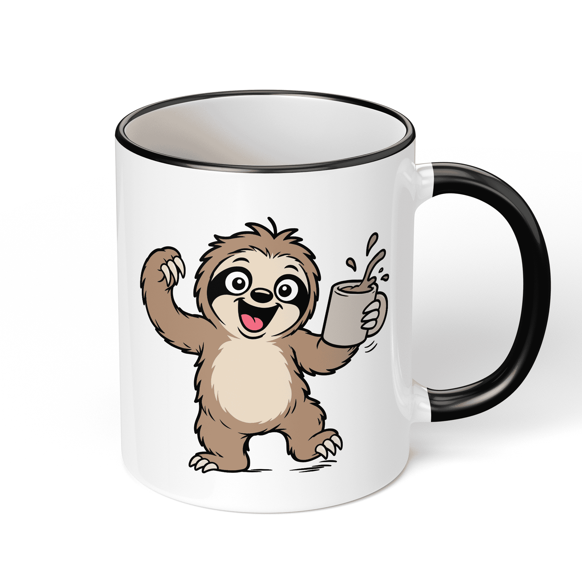 CupHaven® Faultier Tasse - Glückliches Faultier mit Kaffee - Geschenk für Faultier-Liebhaber