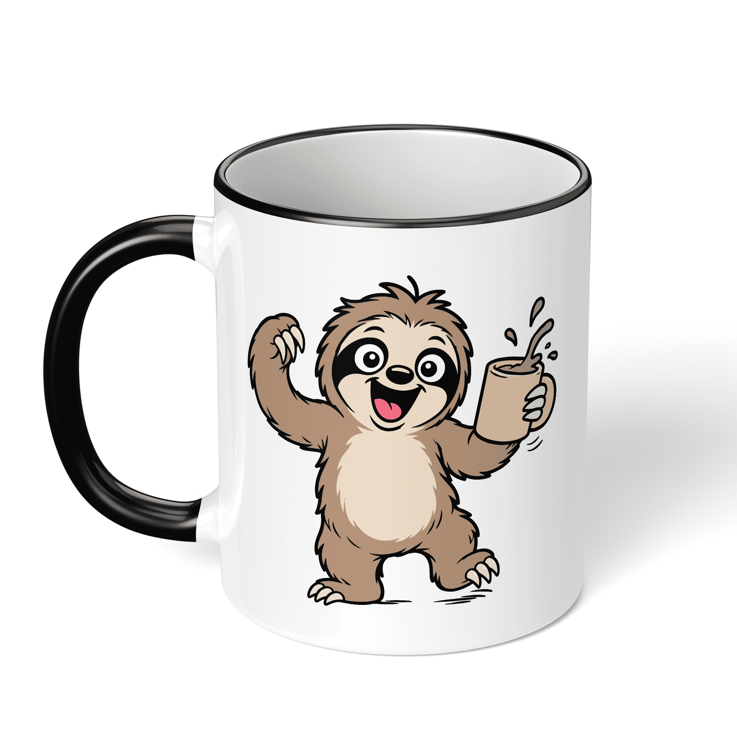 CupHaven® Faultier Tasse - Glückliches Faultier mit Kaffee - Geschenk für Faultier-Liebhaber