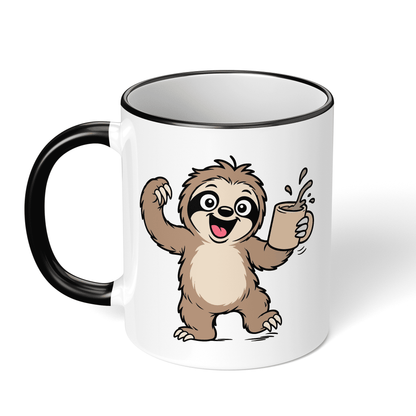 CupHaven® Faultier Tasse - Glückliches Faultier mit Kaffee - Geschenk für Faultier-Liebhaber