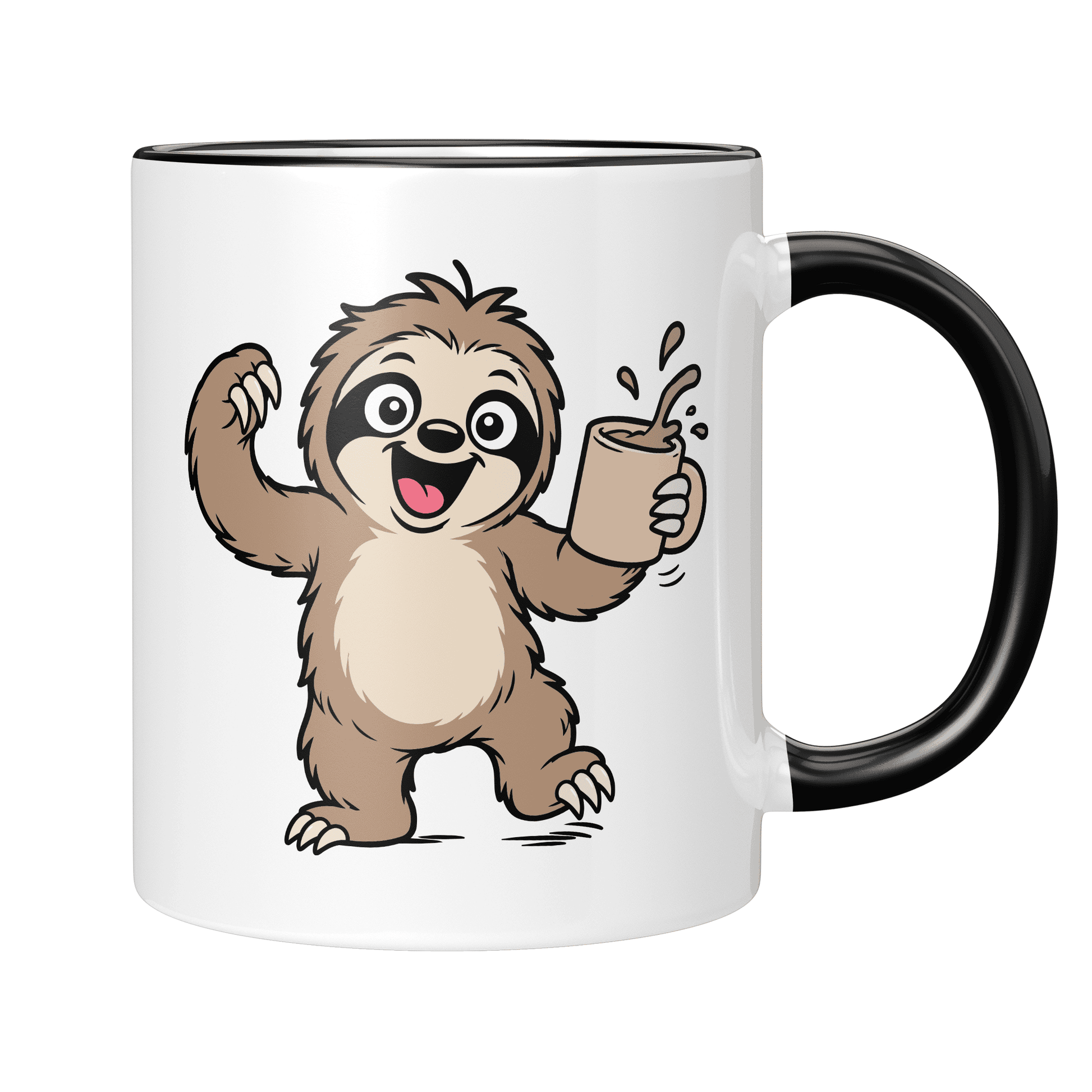 CupHaven® Faultier Tasse - Glückliches Faultier mit Kaffee - Geschenk für Faultier-Liebhaber
