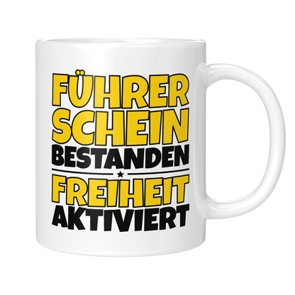 CupHaven® Führerschein Bestanden Tasse - Führerschein bestanden - Freiheit aktiviert - Geschenk zur bestandenen Fahrprüfung