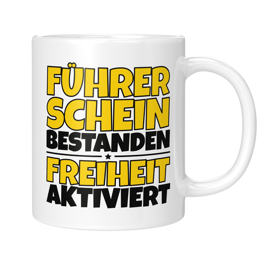 CupHaven® Führerschein Bestanden Tasse - Führerschein bestanden - Freiheit aktiviert - Geschenk zur bestandenen Fahrprüfung
