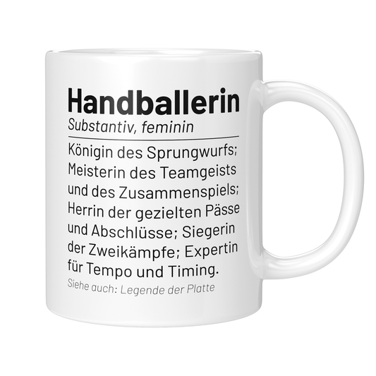 CupHaven® Handball Tasse - Wörterbuch "Handballerin" - Geschenk für Handballer und Handballerinnen