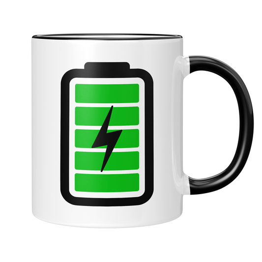 CupHaven® Kaffeeliebhaber Tasse - Akku vollgeladen - Geschenk für leidenschaftliche Kaffeetrinker