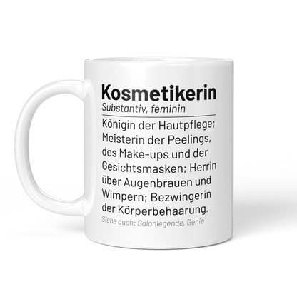 CupHaven® Kosmetikerin Tasse - Wörterbuch "Kosmetikerin" - Geschenk für Kosmetikerinnen und Kosmetiker