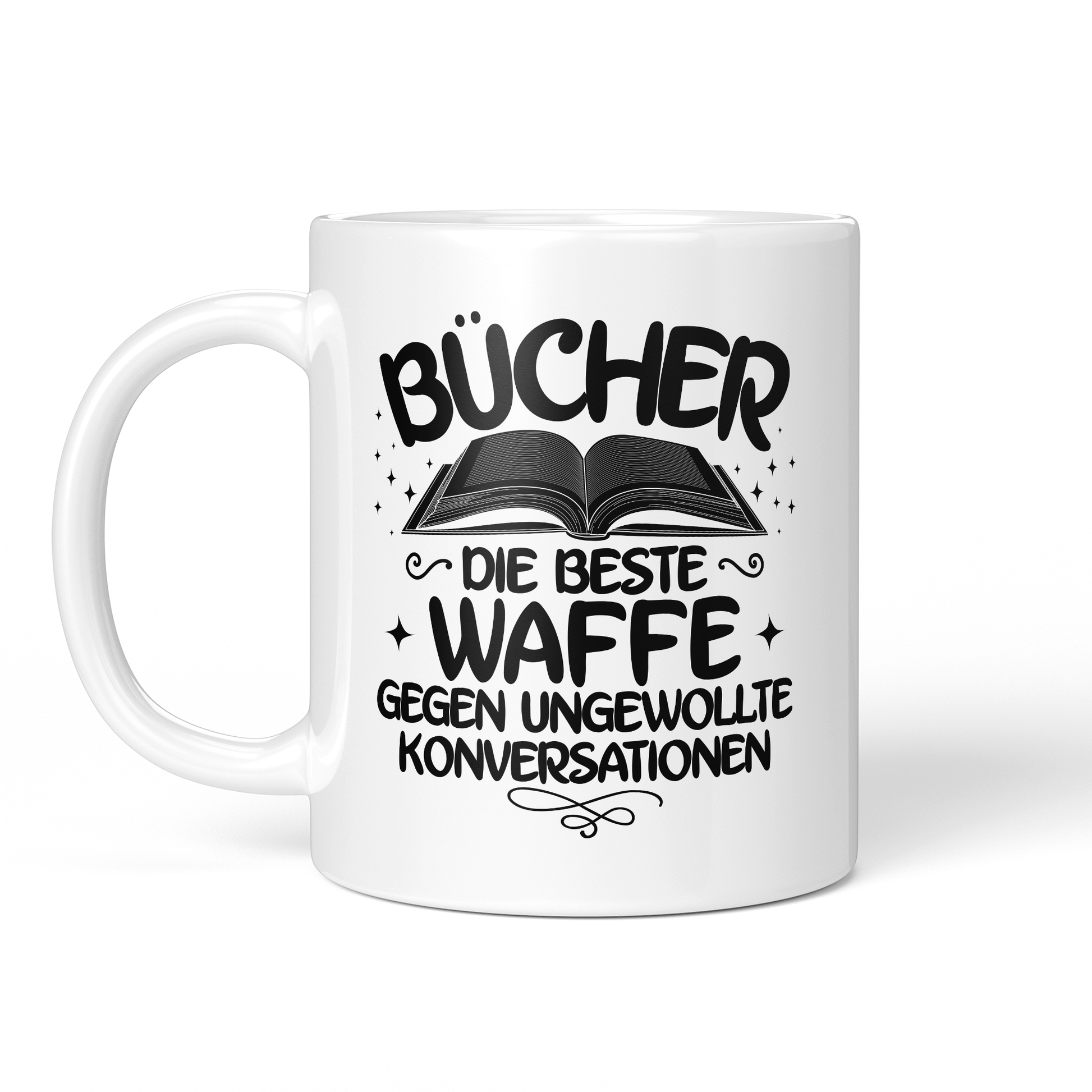 CupHaven® Lesen Tasse - Bücher - Die beste Waffe gegen ungewollte Konversationen - Geschenk für Leseratten und Bücherwürmer