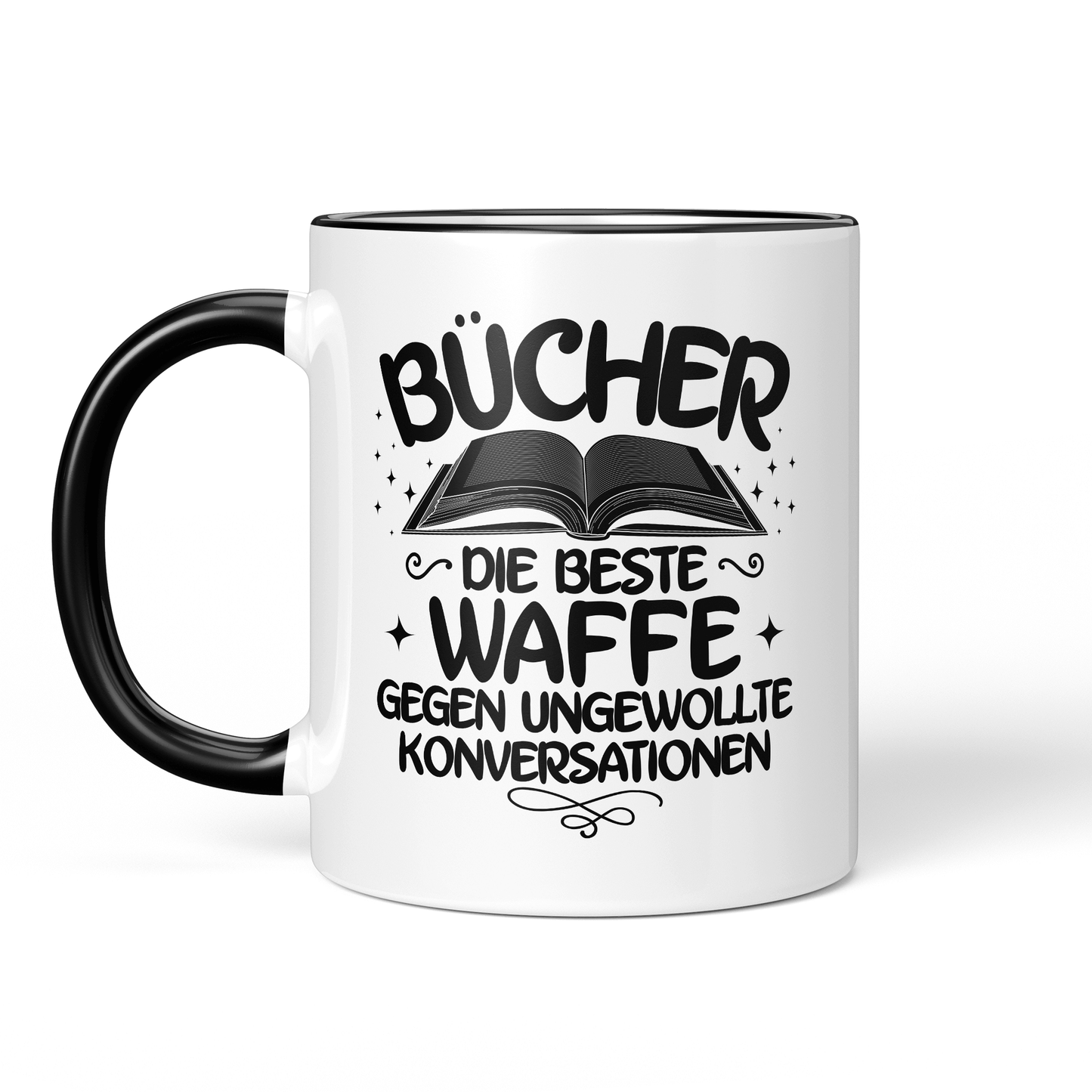 CupHaven® Lesen Tasse - Bücher - Die beste Waffe gegen ungewollte Konversationen - Geschenk für Leseratten und Bücherwürmer