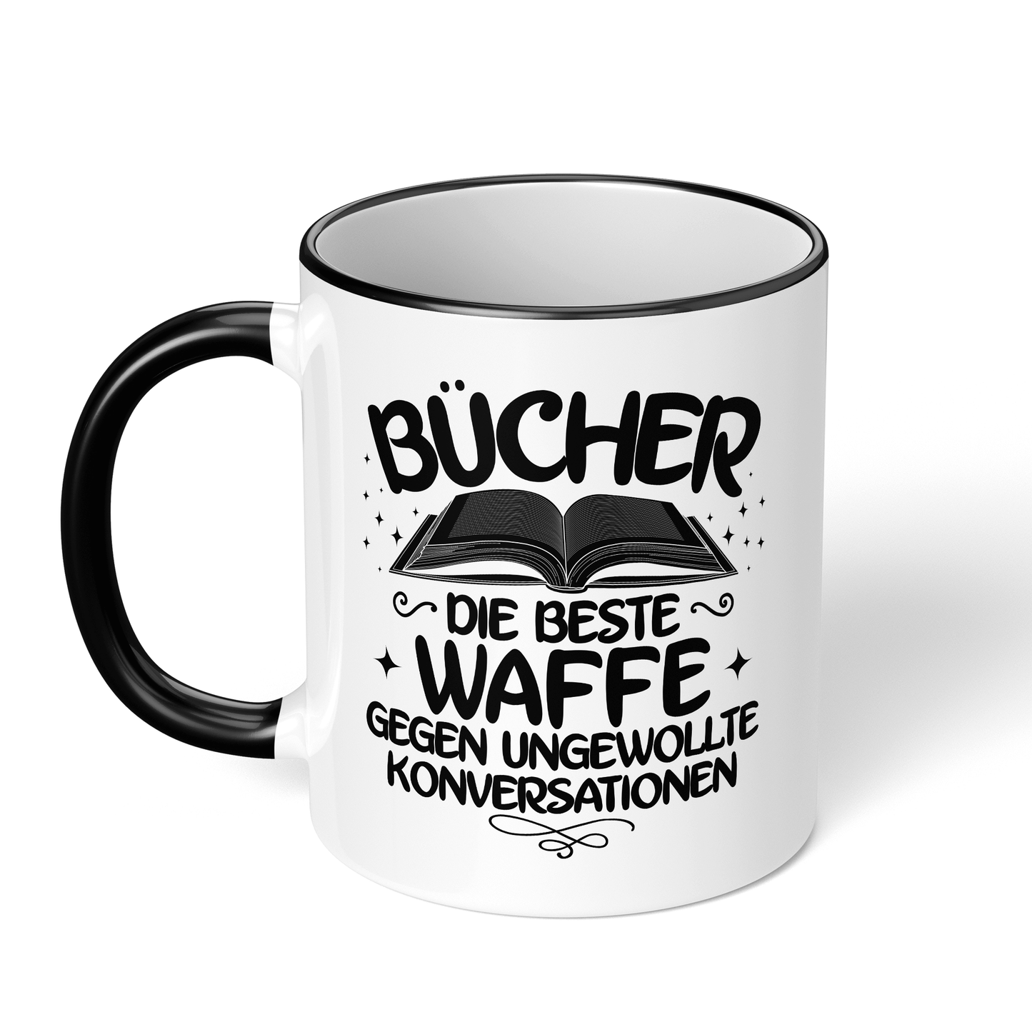 CupHaven® Lesen Tasse - Bücher - Die beste Waffe gegen ungewollte Konversationen - Geschenk für Leseratten und Bücherwürmer