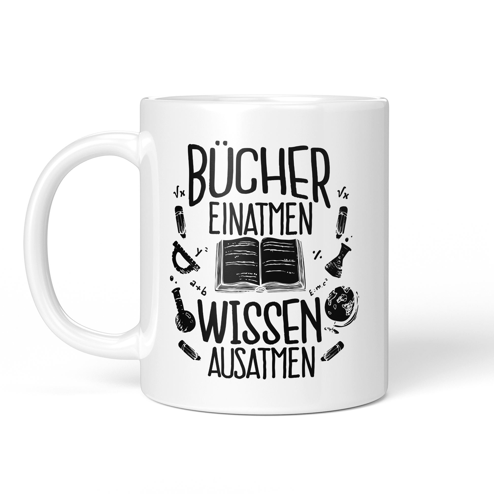 CupHaven® Lesen Tasse - Bücher einatmen - Wissen ausatmen - Geschenk für Leseratten und Bücherwürmer