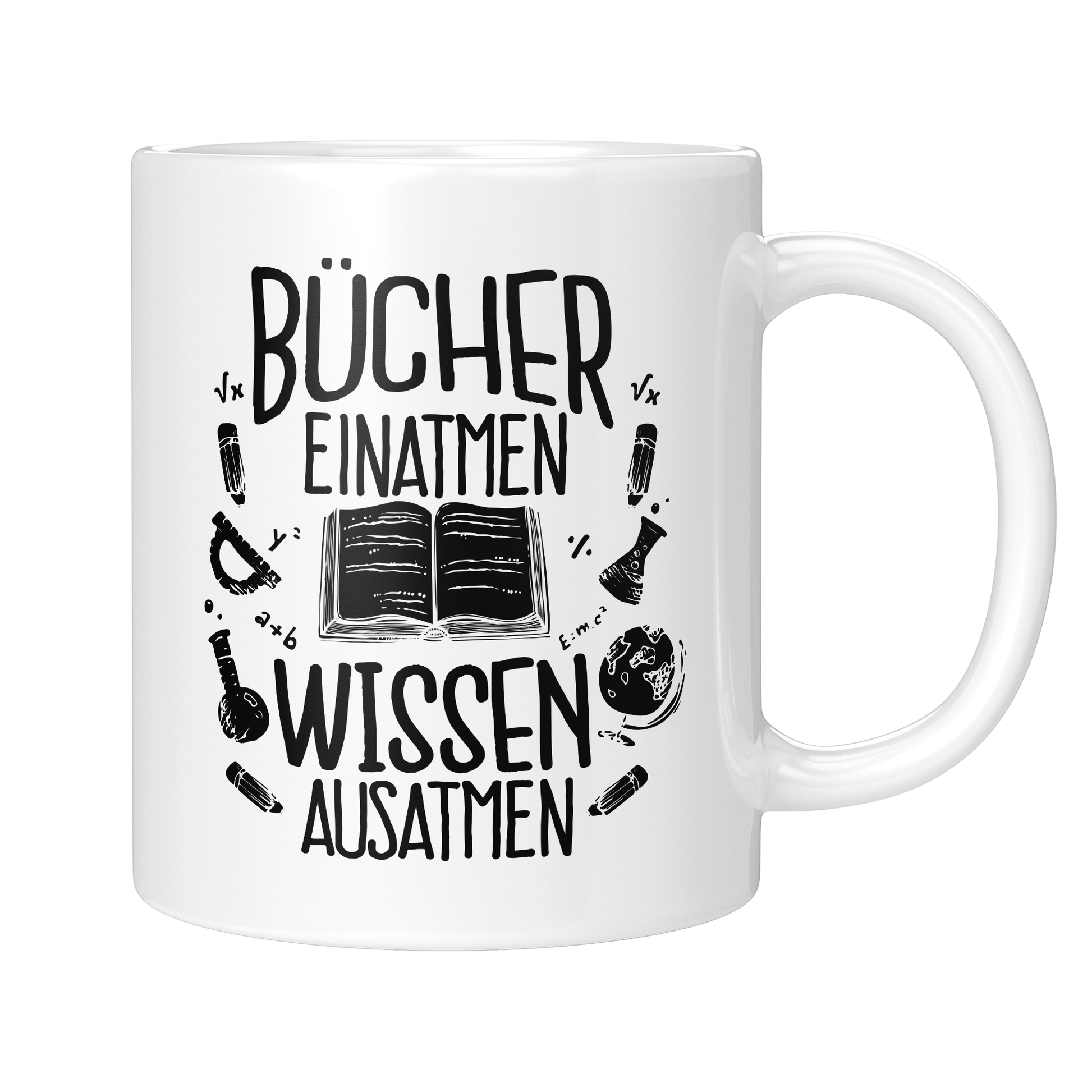 Lesen Tasse - Bücher einatmen Wissen ausatmen (Bücherwurm, Leseratte, Leser, Geschenk)