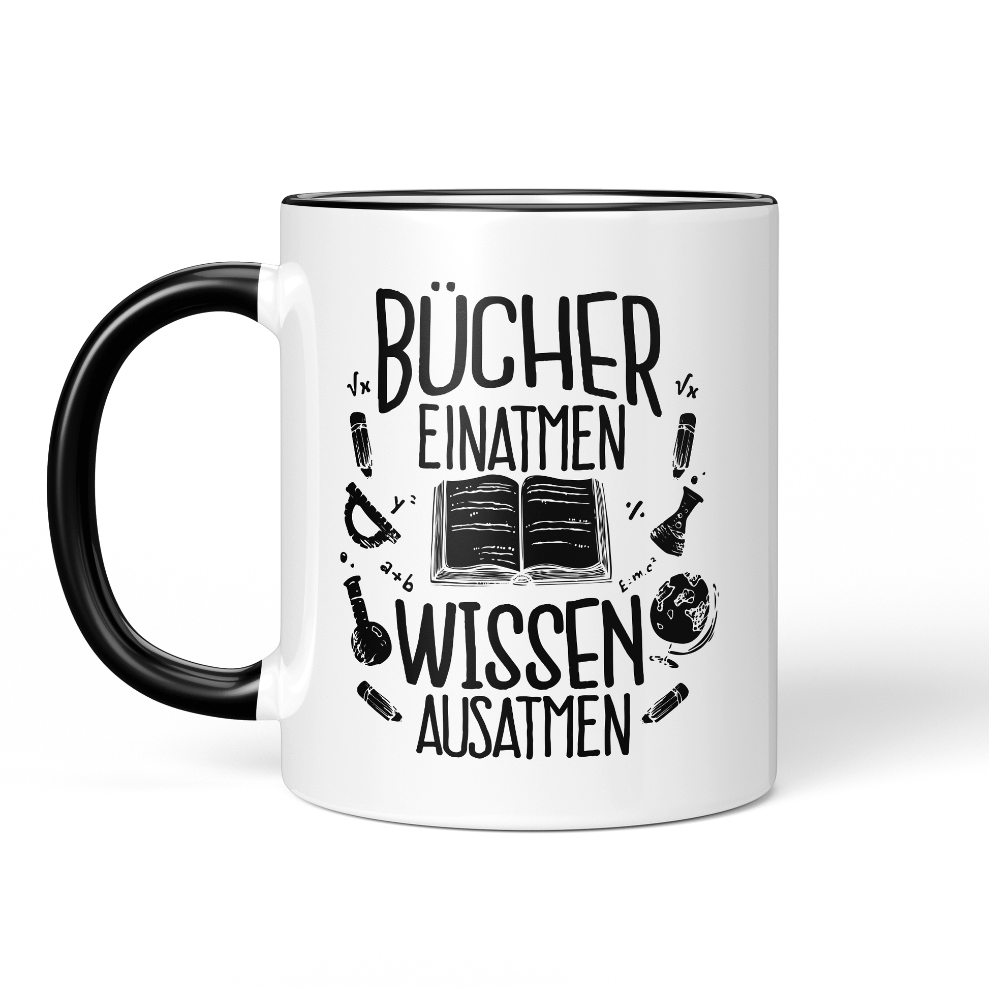 CupHaven® Lesen Tasse - Bücher einatmen - Wissen ausatmen - Geschenk für Leseratten und Bücherwürmer