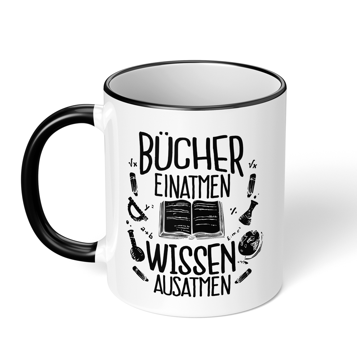 CupHaven® Lesen Tasse - Bücher einatmen - Wissen ausatmen - Geschenk für Leseratten und Bücherwürmer