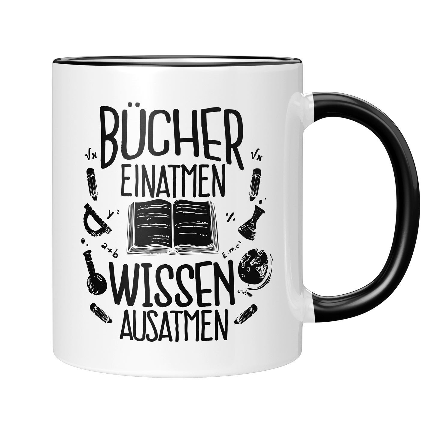 Lesen Tasse - Bücher einatmen Wissen ausatmen (Bücherwurm, Leseratte, Leser, Geschenk)