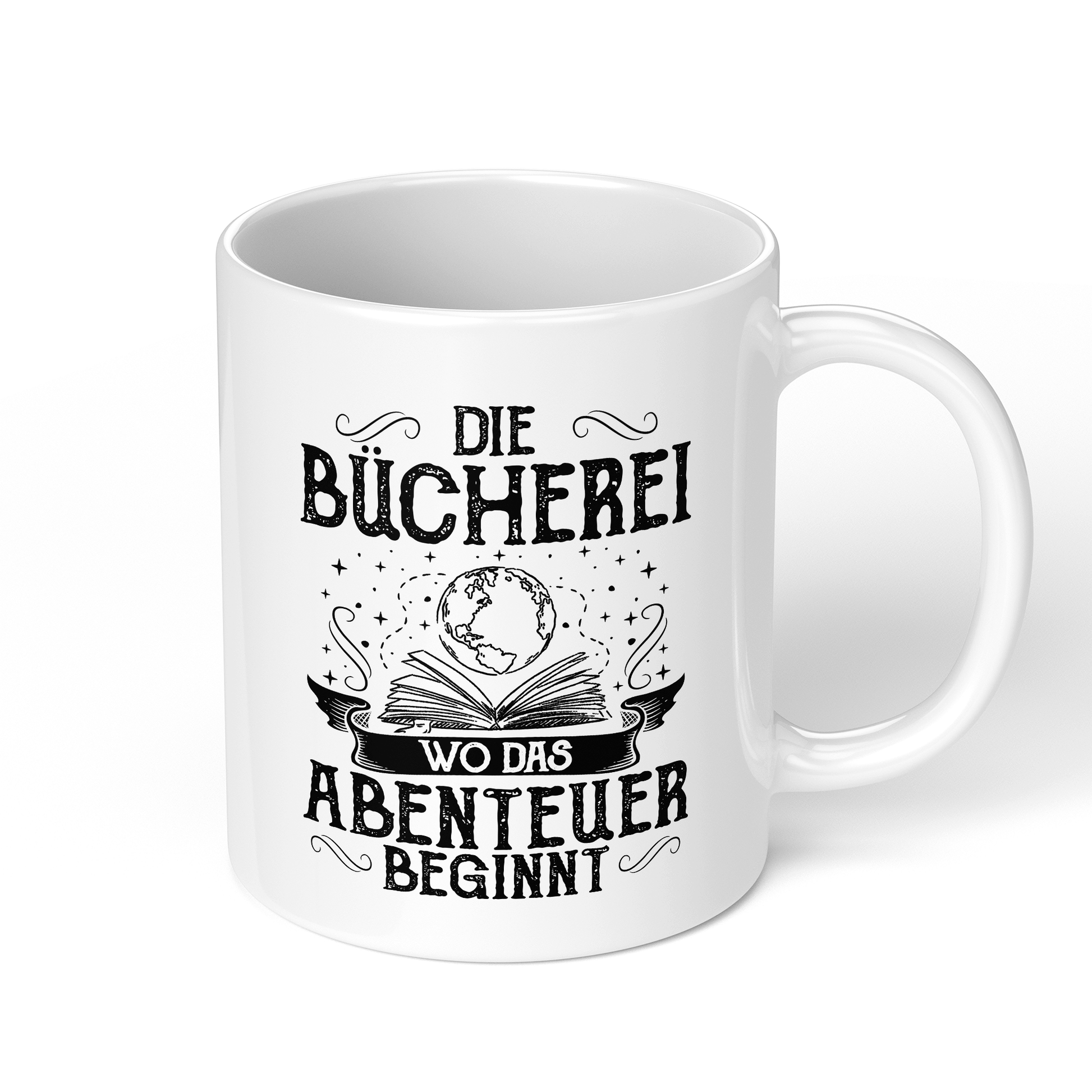 CupHaven® Lesen Tasse - Die Bücherei - Wo das Abenteuer beginnt - Geschenk für Leseratten und Bücherwürmer