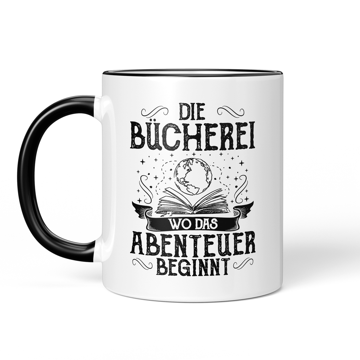 CupHaven® Lesen Tasse - Die Bücherei - Wo das Abenteuer beginnt - Geschenk für Leseratten und Bücherwürmer