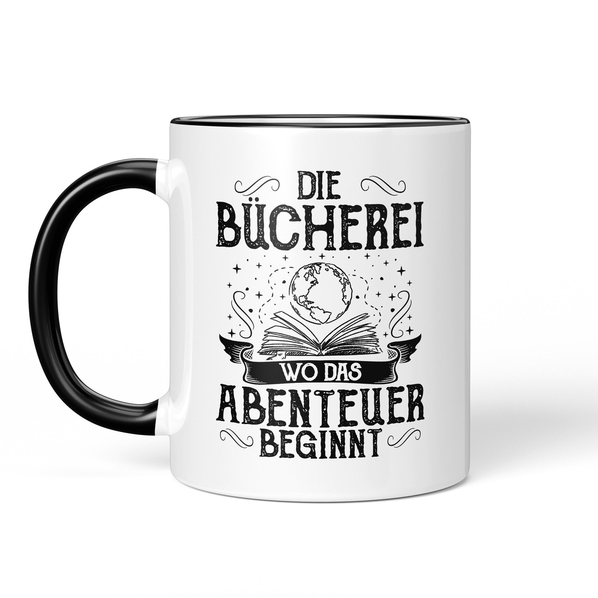CupHaven® Lesen Tasse - Die Bücherei - Wo das Abenteuer beginnt - Geschenk für Leseratten und Bücherwürmer