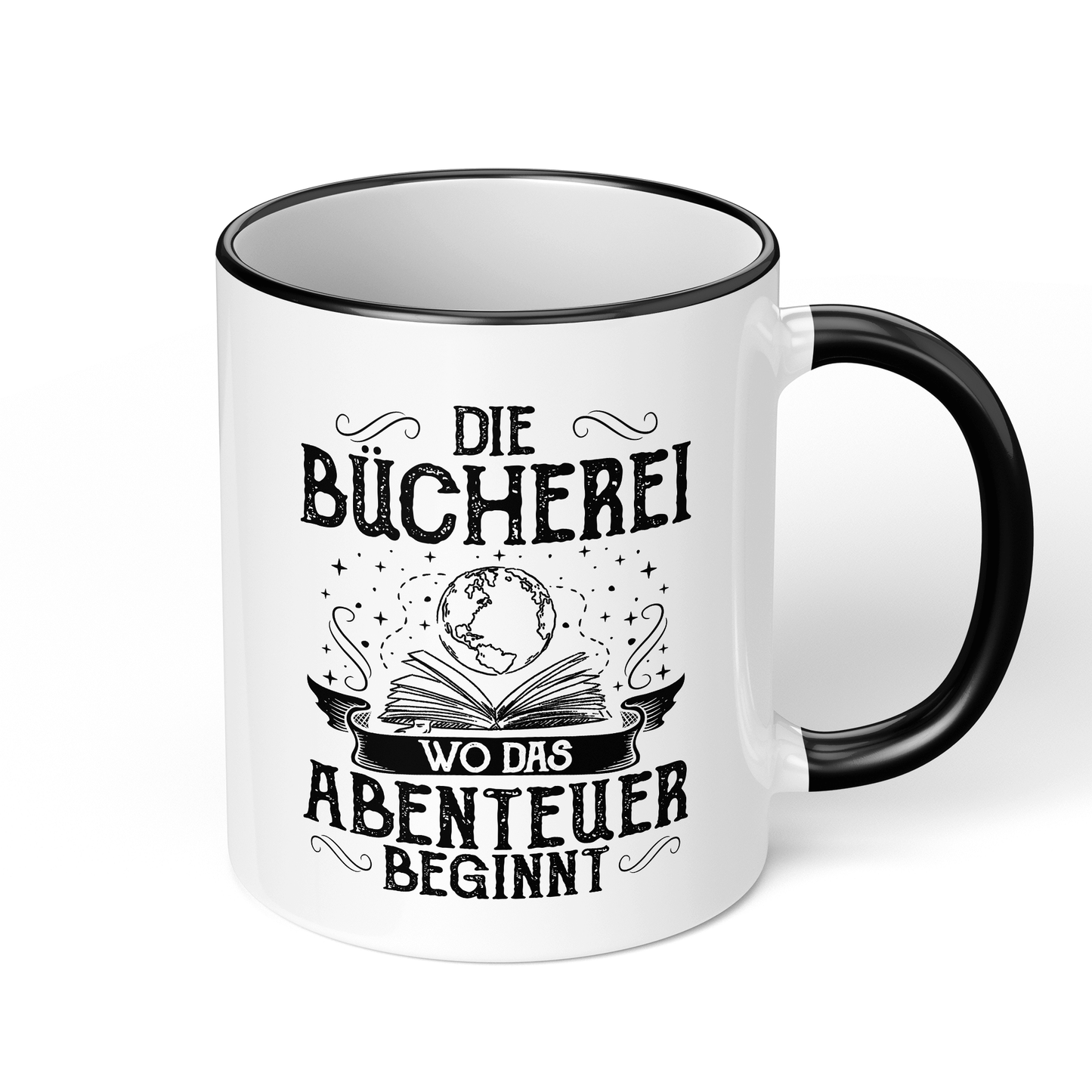 CupHaven® Lesen Tasse - Die Bücherei - Wo das Abenteuer beginnt - Geschenk für Leseratten und Bücherwürmer