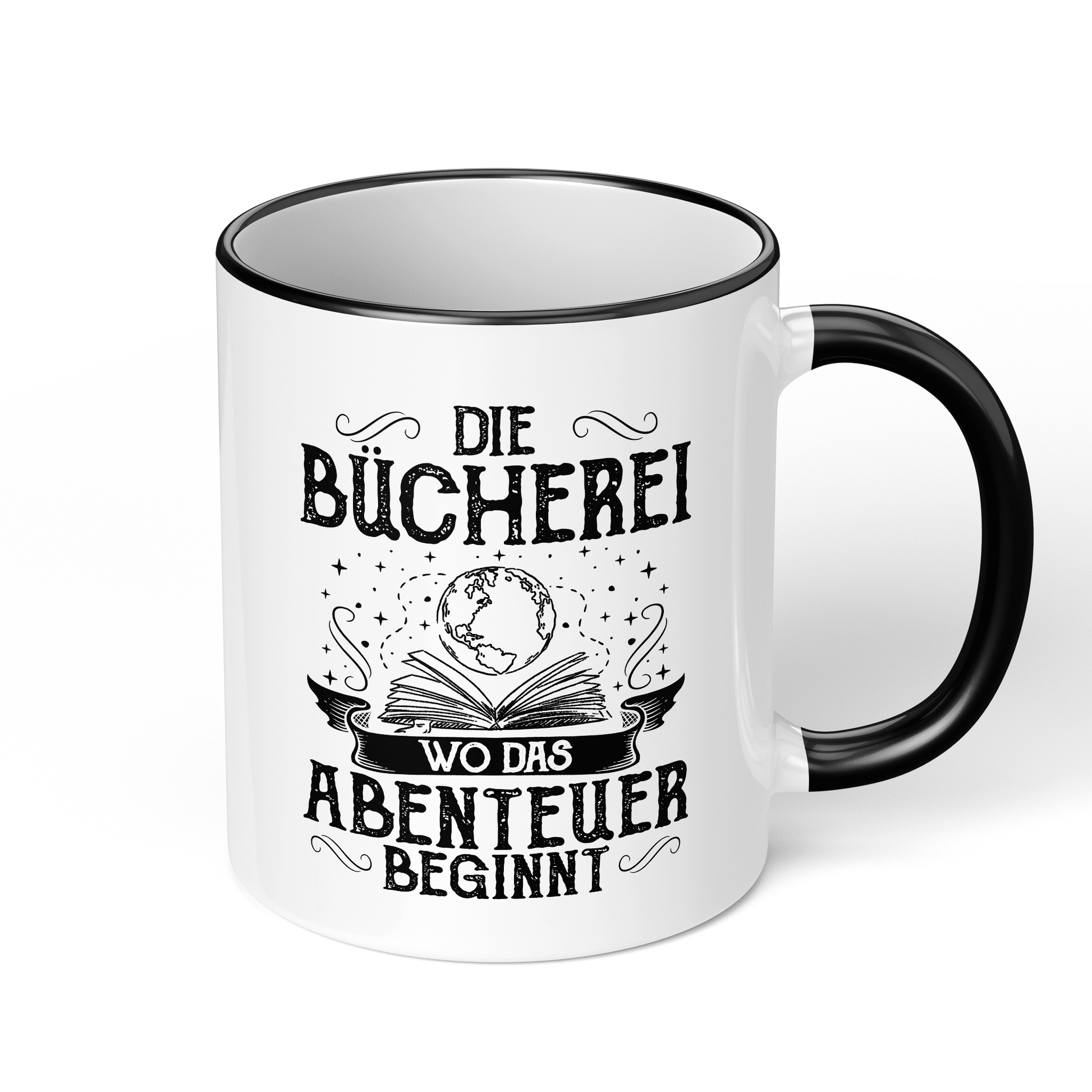 CupHaven® Lesen Tasse - Die Bücherei - Wo das Abenteuer beginnt - Geschenk für Leseratten und Bücherwürmer