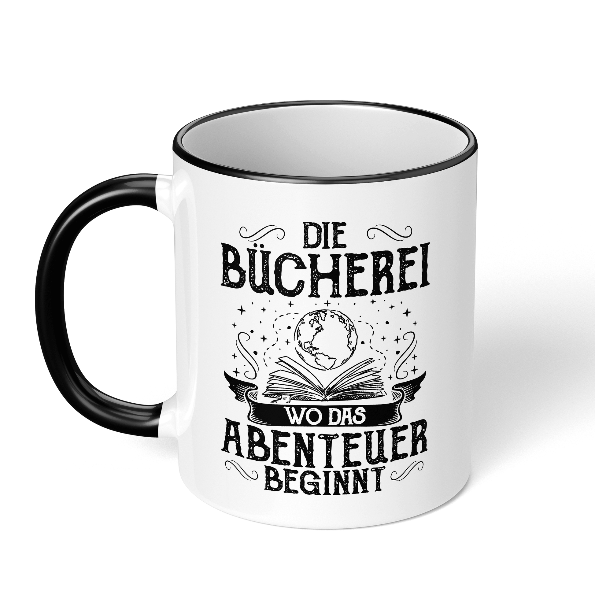 CupHaven® Lesen Tasse - Die Bücherei - Wo das Abenteuer beginnt - Geschenk für Leseratten und Bücherwürmer