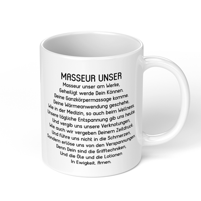 CupHaven® Masseur Tasse - "Masseur Unser"-Gebet - Geschenk für Masseure und Masseurinnen