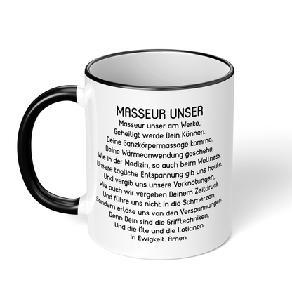CupHaven® Masseur Tasse - "Masseur Unser"-Gebet - Geschenk für Masseure und Masseurinnen