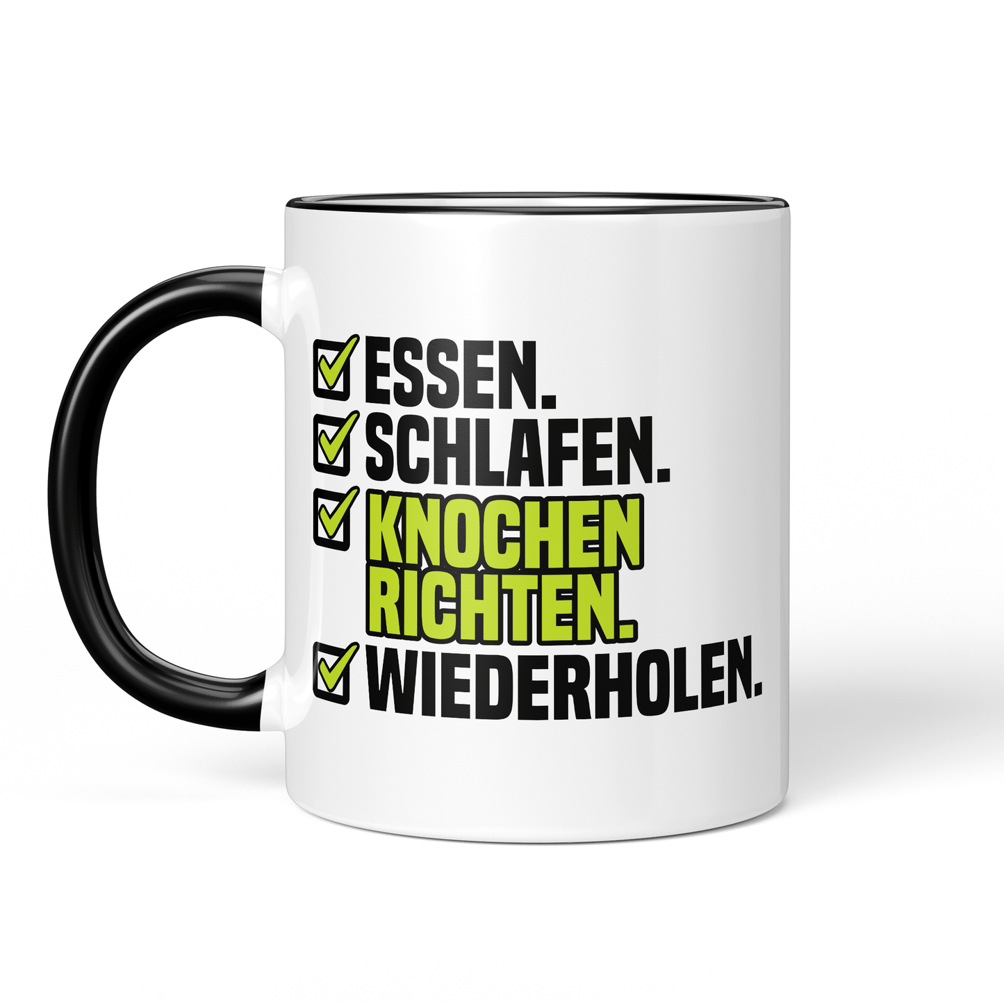 CupHaven® Orthopädie Tasse - Essen. Schlafen. Knochen richten. Wiederholen. - Geschenk für Orthopäden und Orthopädinnen