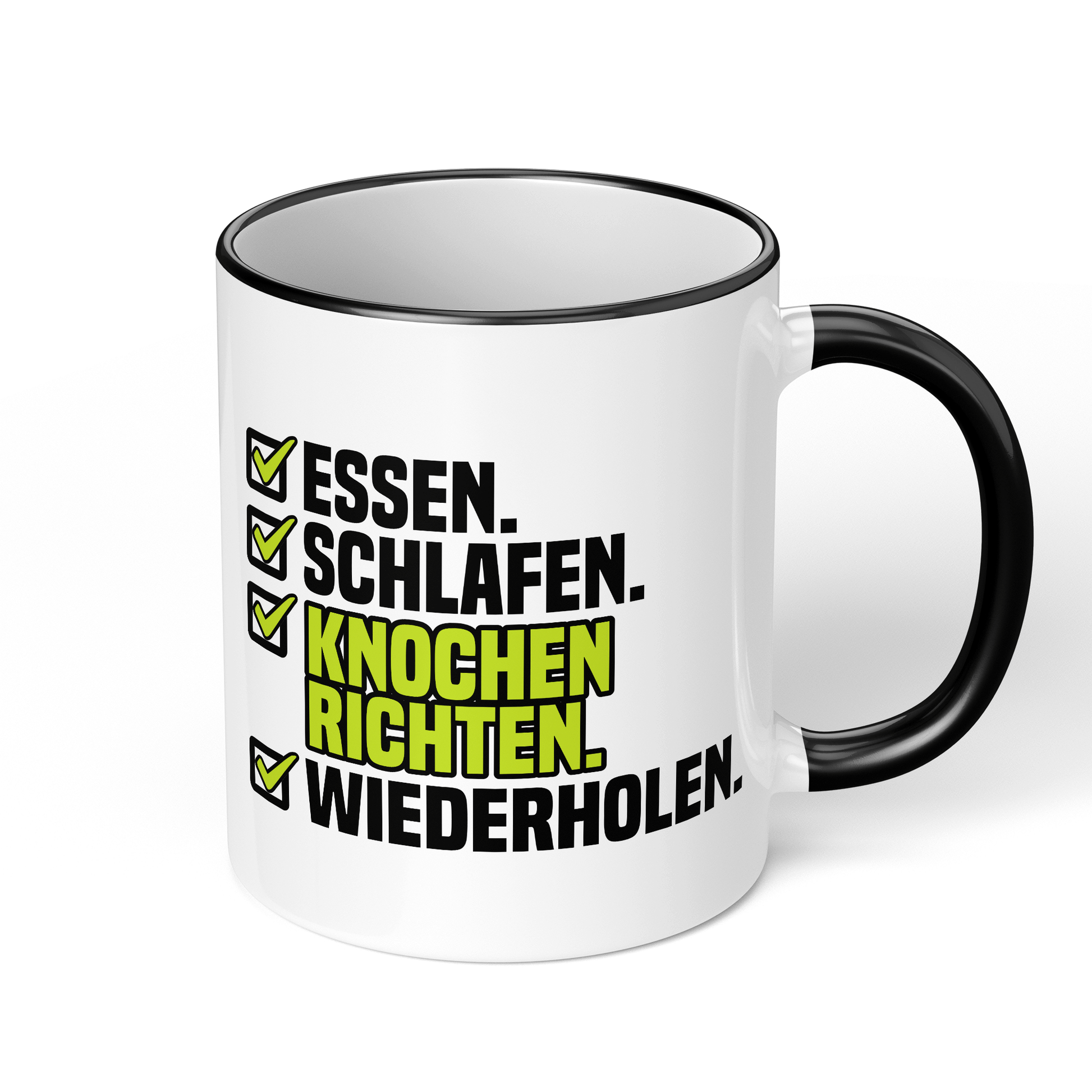 CupHaven® Orthopädie Tasse - Essen. Schlafen. Knochen richten. Wiederholen. - Geschenk für Orthopäden und Orthopädinnen
