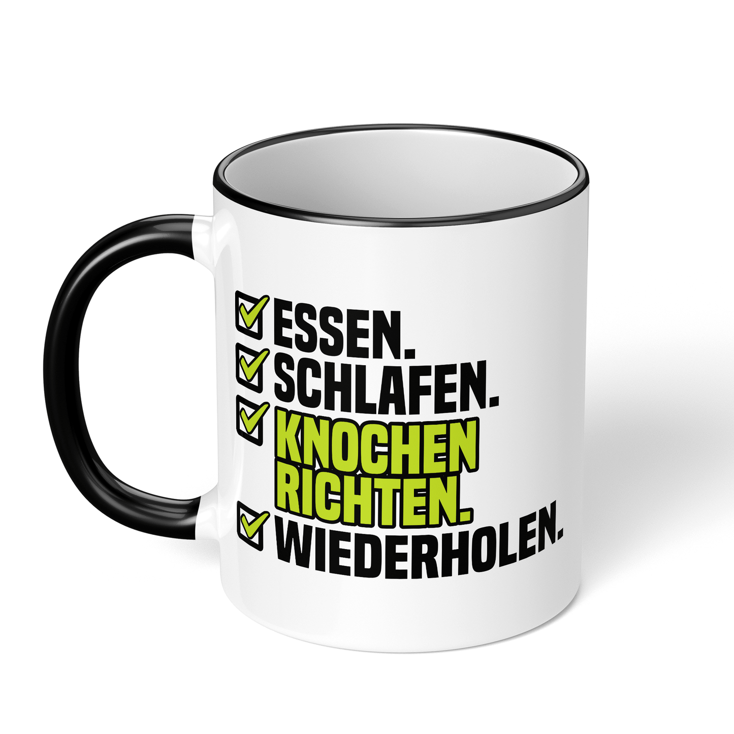 CupHaven® Orthopädie Tasse - Essen. Schlafen. Knochen richten. Wiederholen. - Geschenk für Orthopäden und Orthopädinnen