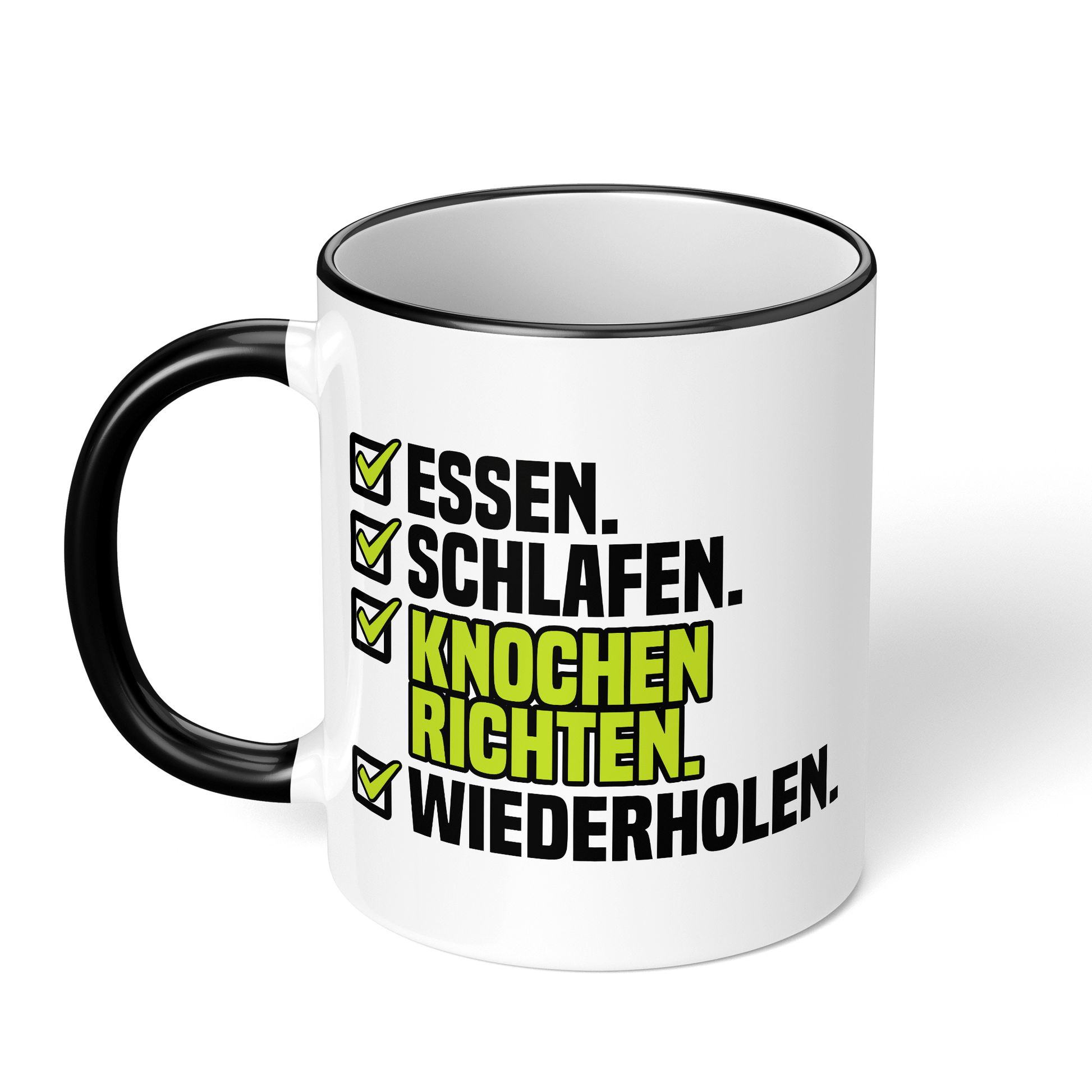 CupHaven® Orthopädie Tasse - Essen. Schlafen. Knochen richten. Wiederholen. - Geschenk für Orthopäden und Orthopädinnen