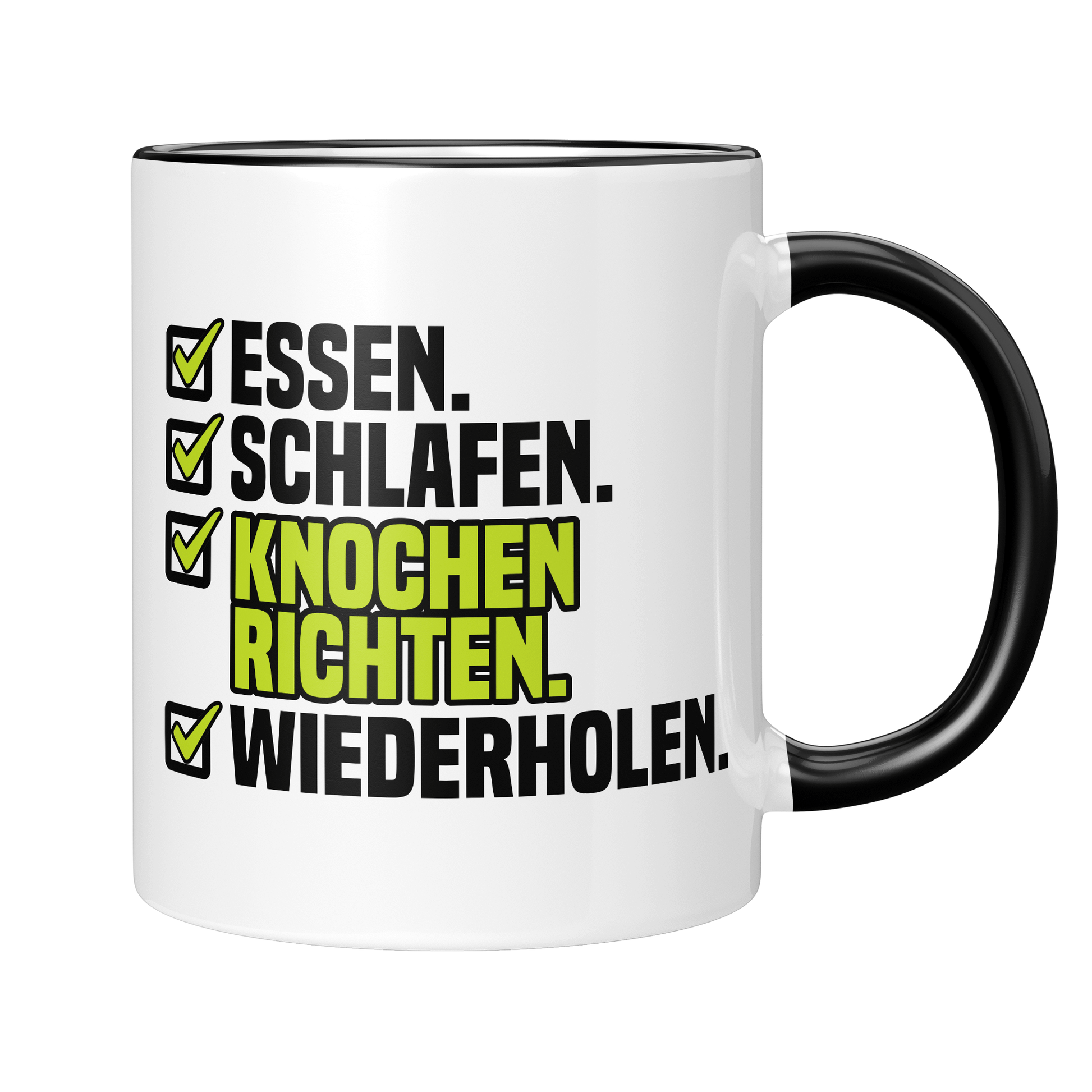 CupHaven® Orthopädie Tasse - Essen. Schlafen. Knochen richten. Wiederholen. - Geschenk für Orthopäden und Orthopädinnen