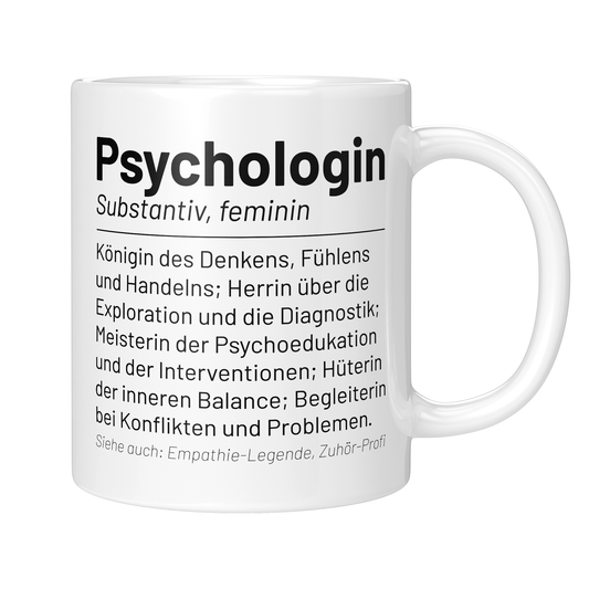 CupHaven® Psychologie Tasse - Wörterbuch "Psychologin" - Geschenk für Psychologen und Psychologinnen