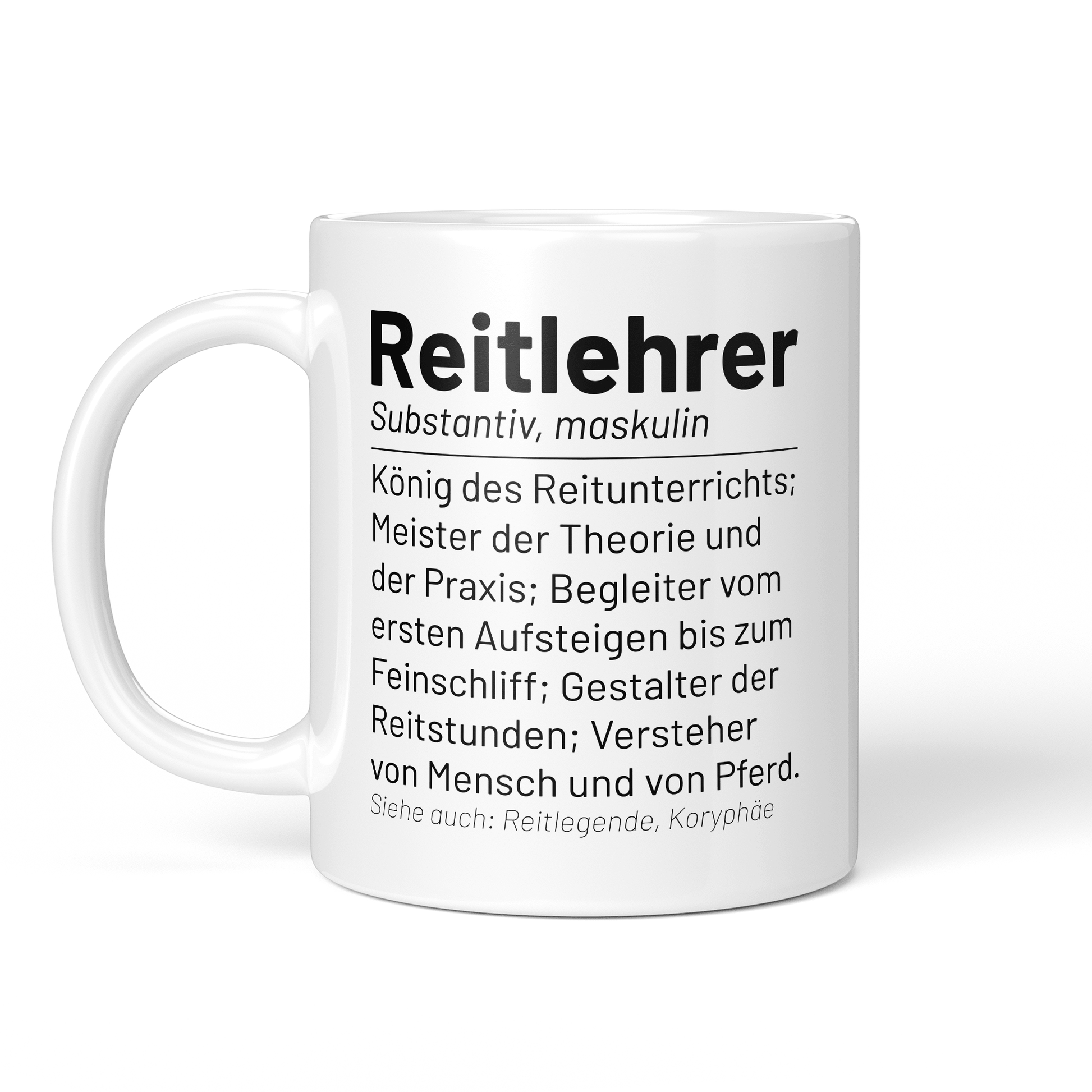 CupHaven® Reitlehrer Tasse - Wörterbuch "Reitlehrer" - Geschenk für Reitlehrer und Reitlehrerinnen