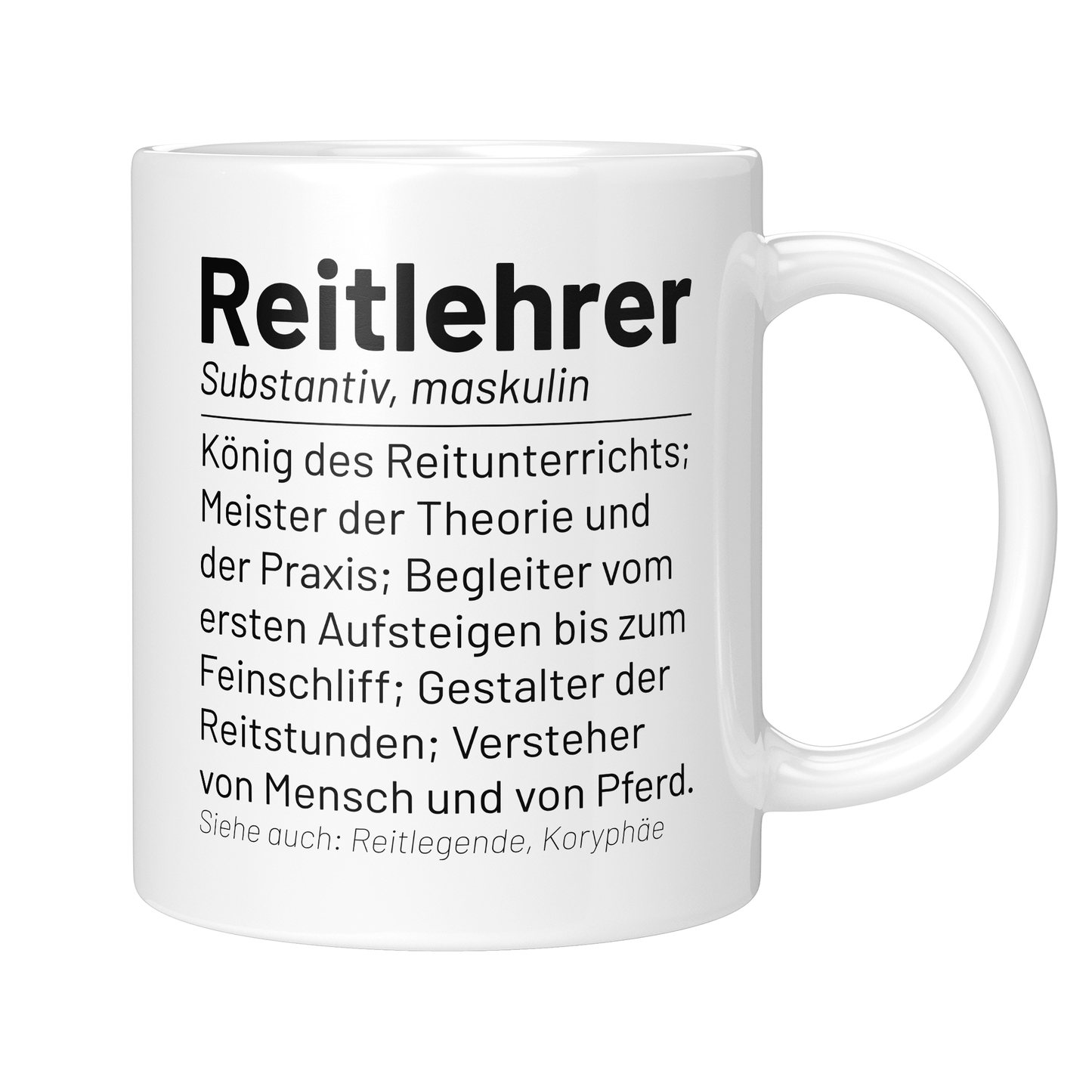 CupHaven® Reitlehrer Tasse - Wörterbuch "Reitlehrer" - Geschenk für Reitlehrer und Reitlehrerinnen
