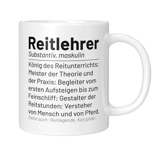 CupHaven® Reitlehrer Tasse - Wörterbuch "Reitlehrer" - Geschenk für Reitlehrer und Reitlehrerinnen