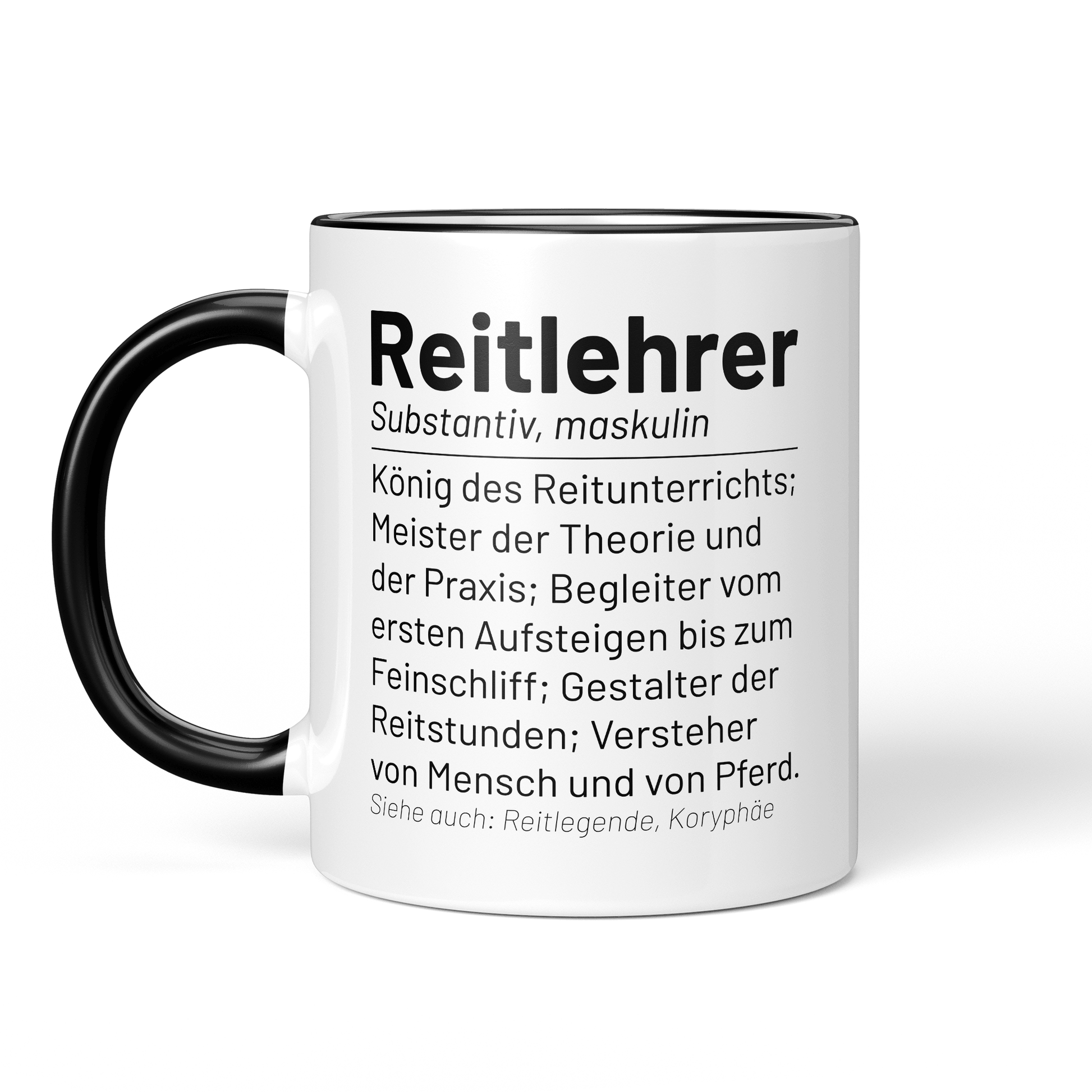 CupHaven® Reitlehrer Tasse - Wörterbuch "Reitlehrer" - Geschenk für Reitlehrer und Reitlehrerinnen