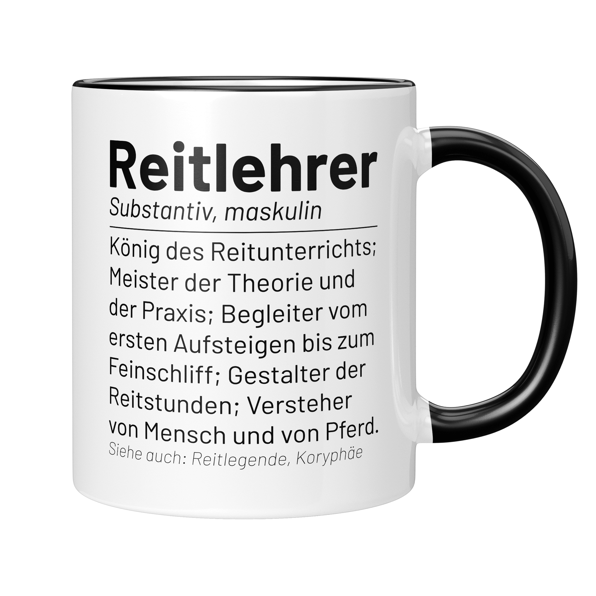 CupHaven® Reitlehrer Tasse - Wörterbuch "Reitlehrer" - Geschenk für Reitlehrer und Reitlehrerinnen