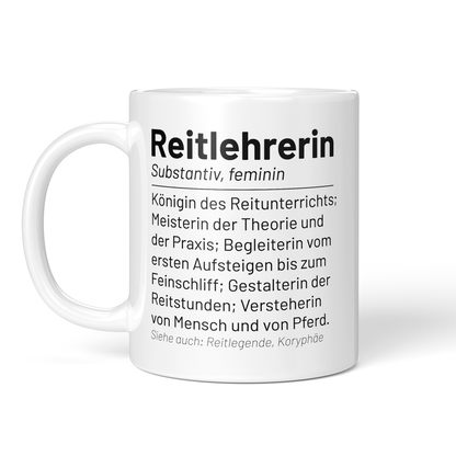 CupHaven® Reitlehrer Tasse - Wörterbuch "Reitlehrerin" - Geschenk für Reitlehrer und Reitlehrerinnen