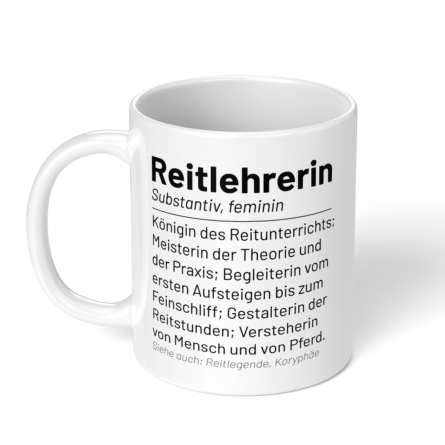 CupHaven® Reitlehrer Tasse - Wörterbuch "Reitlehrerin" - Geschenk für Reitlehrer und Reitlehrerinnen